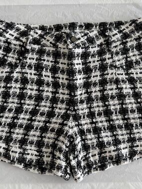 High-Waist Black & White Tweed Shorts